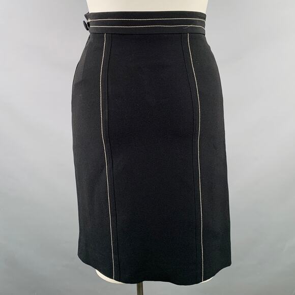MOSCHINO Size 12 Black White Rayon Blend Contrast Stitch Pencil Skirt - Picture 2 of 5